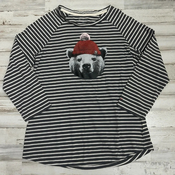 Columbia Gray Striped Top Unbearable Bear Graphic 3/4 Raglan Sleeves Size Small - Picture 1 of 10